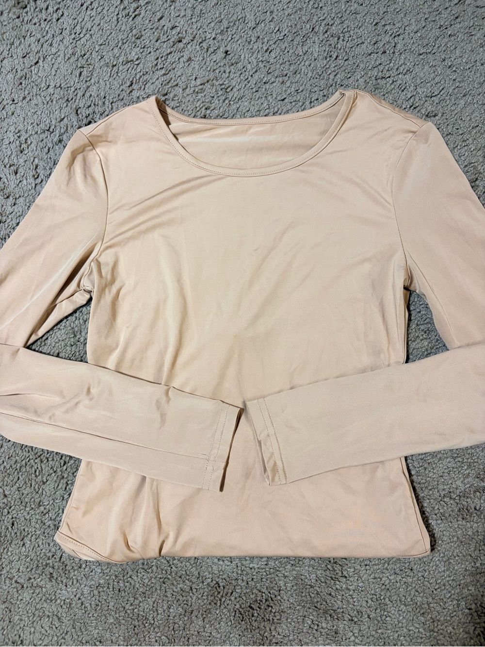 SHEIN Long Sleeve Scoop Neck Top - Light Beige